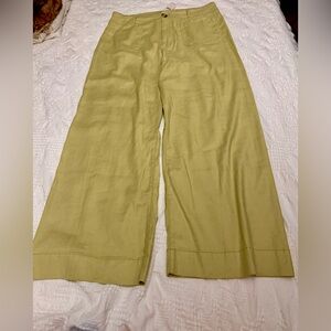Maeve by Anthropologie Light Olive Wide-Leg Linen Blend Pants